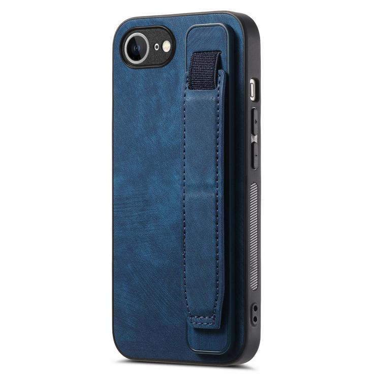 For iPhone 16e Retro Wristband Holder Leather Back Phone Case(Blue) - iPhone 16e Cases by PMC TechLife | Online Shopping South Africa | PMC TechLife | Buy Now Pay Later Mobicred