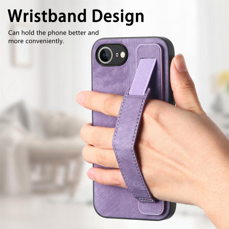 For iPhone 16e Retro Wristband Holder Leather Back Phone Case(Purple) - iPhone 16e Cases by PMC TechLife | Online Shopping South Africa | PMC TechLife | Buy Now Pay Later Mobicred