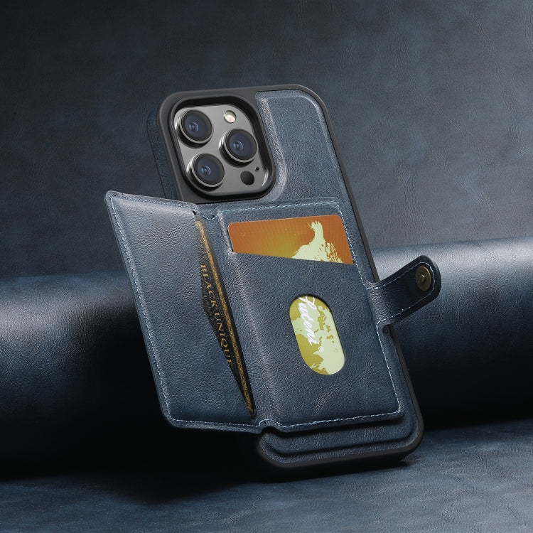 For iPhone 14 Suteni M1 Oil Wax MagSafe Detachable Horizontal Card Bag Phone Case(Blue) - free shipping - PMC Jewellery - Order now!
