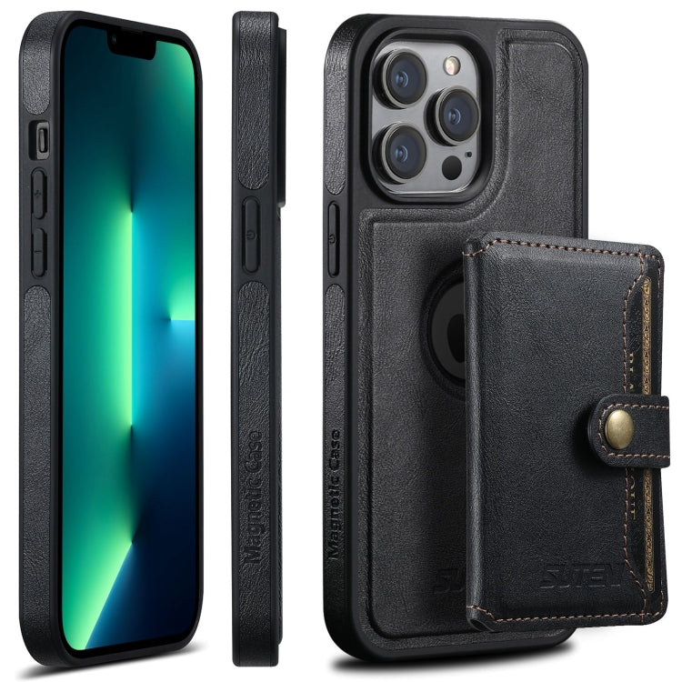 For iPhone 13 Pro Max Suteni M1 Oil Wax MagSafe Detachable Horizontal Card Bag Phone Case(Black) - free shipping - PMC Jewellery - Order now!