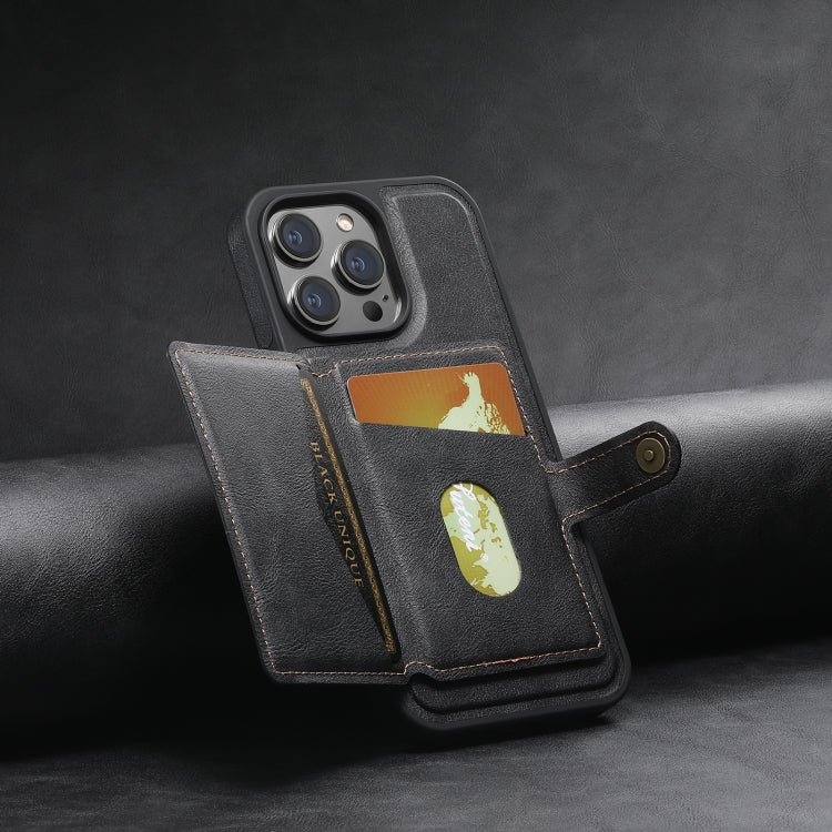 For iPhone 13 Pro Max Suteni M1 Oil Wax MagSafe Detachable Horizontal Card Bag Phone Case(Black) - free shipping - PMC Jewellery - Order now!