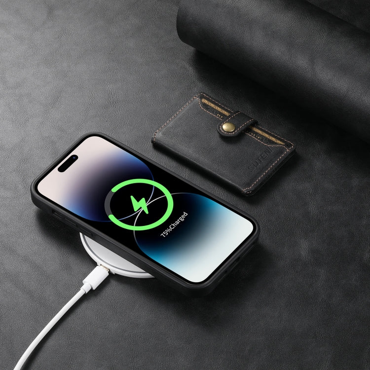 For iPhone 13 Pro Max Suteni M1 Oil Wax MagSafe Detachable Horizontal Card Bag Phone Case(Black) - free shipping - PMC Jewellery - Order now!