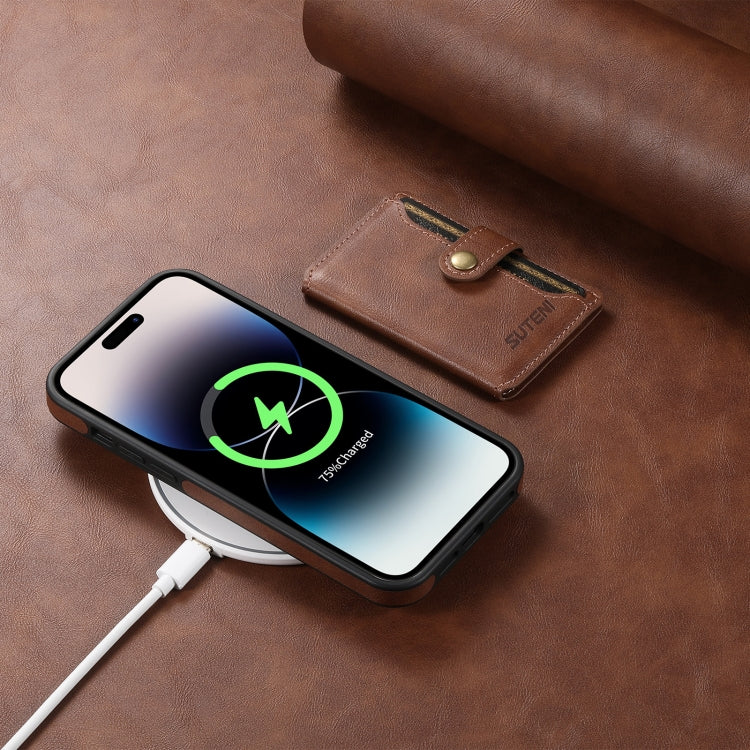 For iPhone 13 Pro Max Suteni M1 Oil Wax MagSafe Detachable Horizontal Card Bag Phone Case(Brown) - free shipping - PMC Jewellery - Order now!