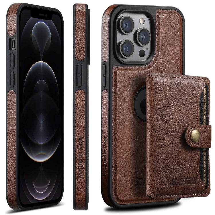 For iPhone 12 Pro Suteni M1 Oil Wax MagSafe Detachable Horizontal Card Bag Phone Case(Brown) - free shipping - PMC Jewellery - Order now!