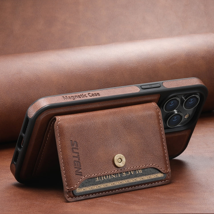 For iPhone 12 Pro Suteni M1 Oil Wax MagSafe Detachable Horizontal Card Bag Phone Case(Brown) - free shipping - PMC Jewellery - Order now!