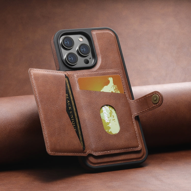 For iPhone 12 Pro Suteni M1 Oil Wax MagSafe Detachable Horizontal Card Bag Phone Case(Brown) - free shipping - PMC Jewellery - Order now!