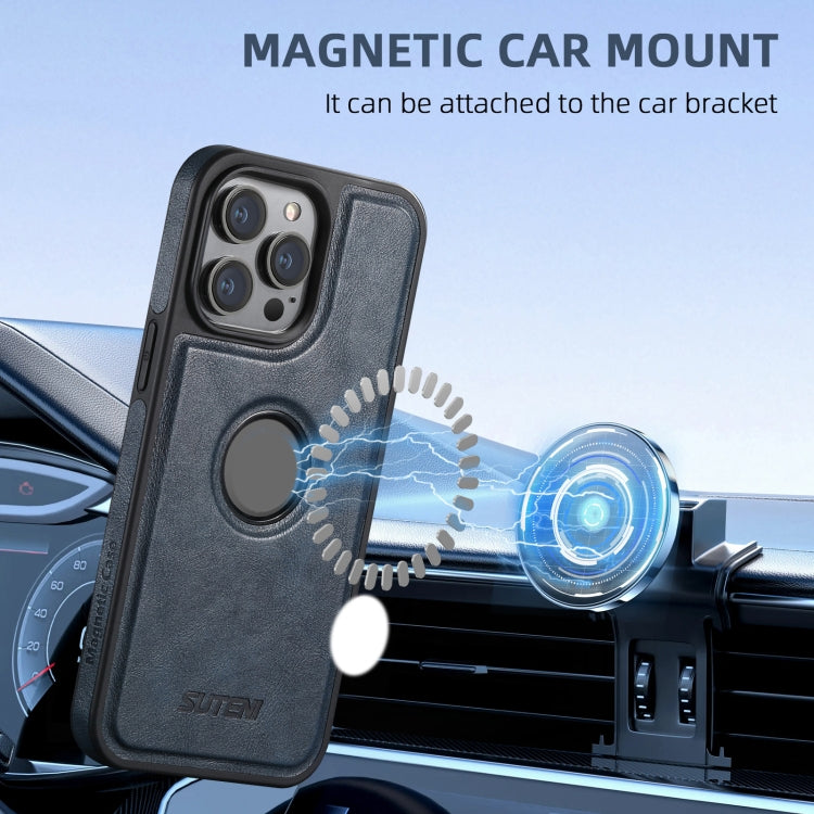 For iPhone 16 Plus Suteni M1 Oil Wax MagSafe Detachable Horizontal Card Bag Phone Case(Blue) - iPhone 16 Plus Cases by Suteni | Online Shopping South Africa | PMC Jewellery | Buy Now Pay Later Mobicred