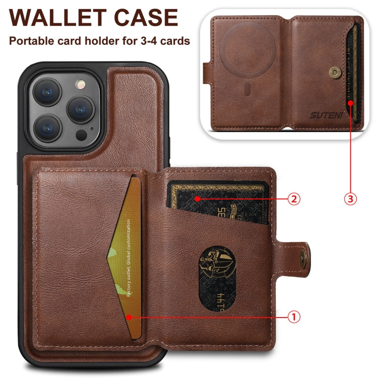 For iPhone 16 Plus Suteni M1 Oil Wax MagSafe Detachable Horizontal Card Bag Phone Case(Blue) - iPhone 16 Plus Cases by Suteni | Online Shopping South Africa | PMC Jewellery | Buy Now Pay Later Mobicred