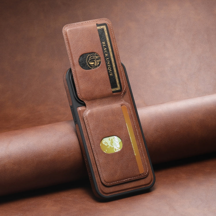 For iPhone 12 Pro Max Suteni M2 Oil Wax MagSafe Horizontal Card Bag Phone Case(Brown) - free shipping - PMC Jewellery - Order now!