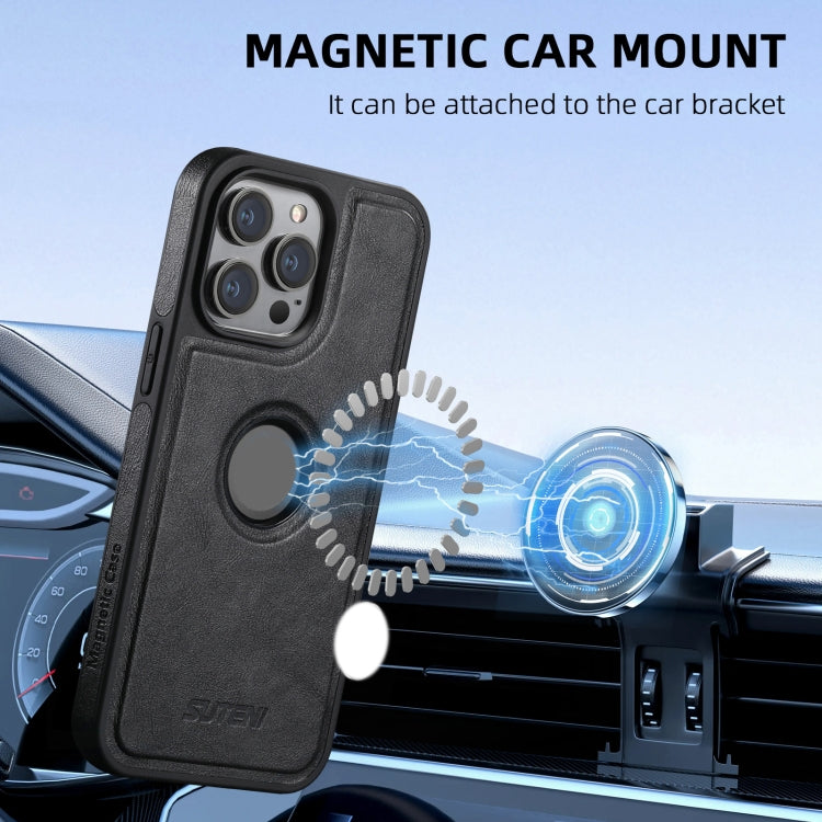 For iPhone 16 Pro Max Suteni M2 Oil Wax MagSafe Horizontal Card Bag Phone Case(Black) - free shipping - PMC Jewellery - Order now!