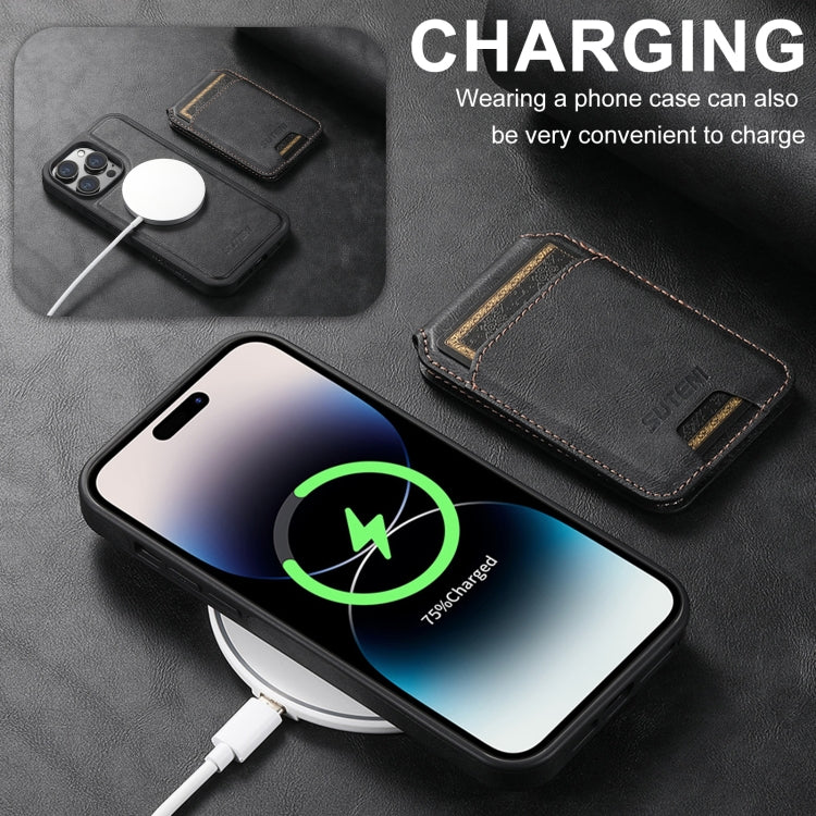 For iPhone 16 Pro Max Suteni M2 Oil Wax MagSafe Horizontal Card Bag Phone Case(Black) - free shipping - PMC Jewellery - Order now!