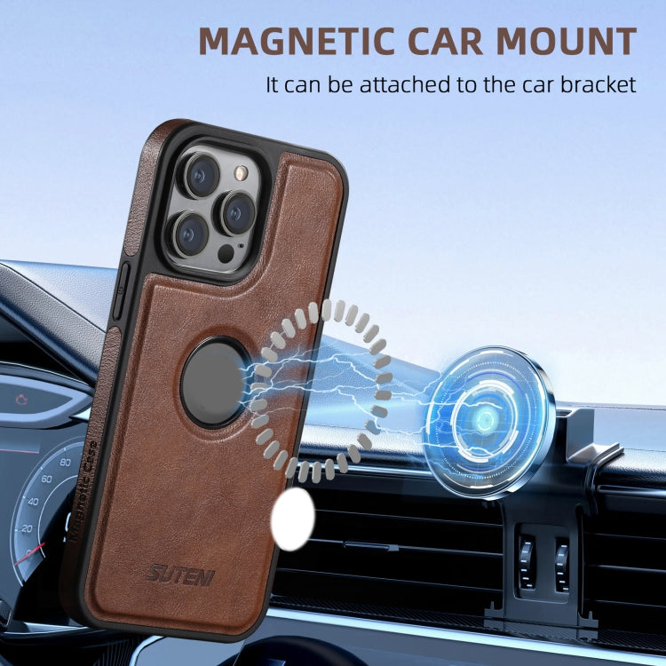 For iPhone 16 Pro Max Suteni M2 Oil Wax MagSafe Horizontal Card Bag Phone Case(Brown) - free shipping - PMC Jewellery - Order now!