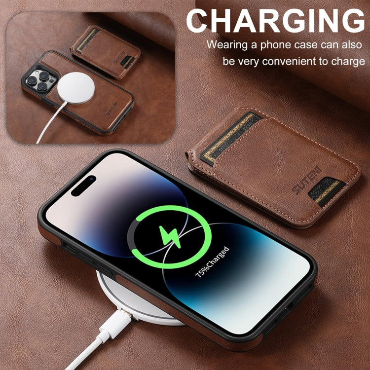 For iPhone 16 Pro Max Suteni M2 Oil Wax MagSafe Horizontal Card Bag Phone Case(Brown) - free shipping - PMC Jewellery - Order now!