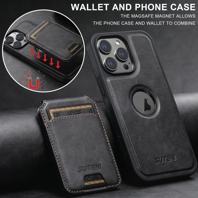 For iPhone 13 Suteni M2 Oil Wax MagSafe Horizontal Card Bag Phone Case(Brown) - free shipping - PMC Jewellery - Order now!