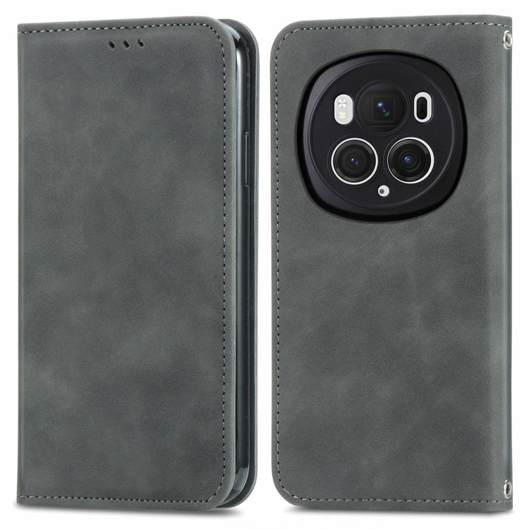For Honor Magic6 Pro Retro Skin Feel Magnetic Flip Leather Phone Case(Grey) - free shipping - PMC Jewellery - Order now!