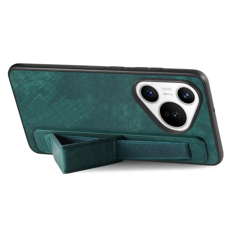 For Huawei Pura 70 Retro Wristband Holder Leather Back Phone Case(Green) - Huawei Cases by PMC Jewellery | Online Shopping South Africa | PMC Jewellery | Buy Now Pay Later Mobicred