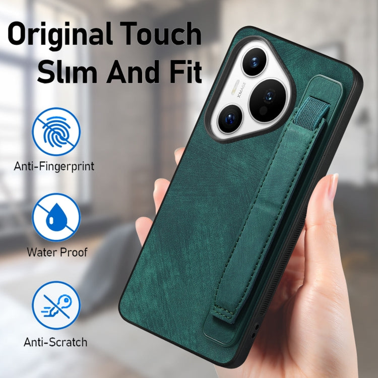For Huawei Pura 70 Retro Wristband Holder Leather Back Phone Case(Green) - Huawei Cases by PMC Jewellery | Online Shopping South Africa | PMC Jewellery | Buy Now Pay Later Mobicred