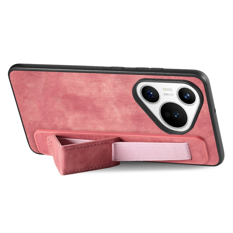 For Huawei Pura 70 Retro Wristband Holder Leather Back Phone Case(Pink) - Huawei Cases by PMC Jewellery | Online Shopping South Africa | PMC Jewellery | Buy Now Pay Later Mobicred