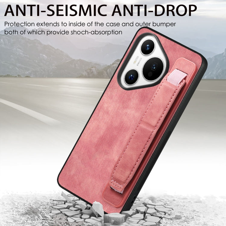 For Huawei Pura 70 Retro Wristband Holder Leather Back Phone Case(Pink) - Huawei Cases by PMC Jewellery | Online Shopping South Africa | PMC Jewellery | Buy Now Pay Later Mobicred