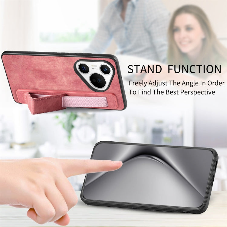 For Huawei Pura 70 Retro Wristband Holder Leather Back Phone Case(Pink) - Huawei Cases by PMC Jewellery | Online Shopping South Africa | PMC Jewellery | Buy Now Pay Later Mobicred