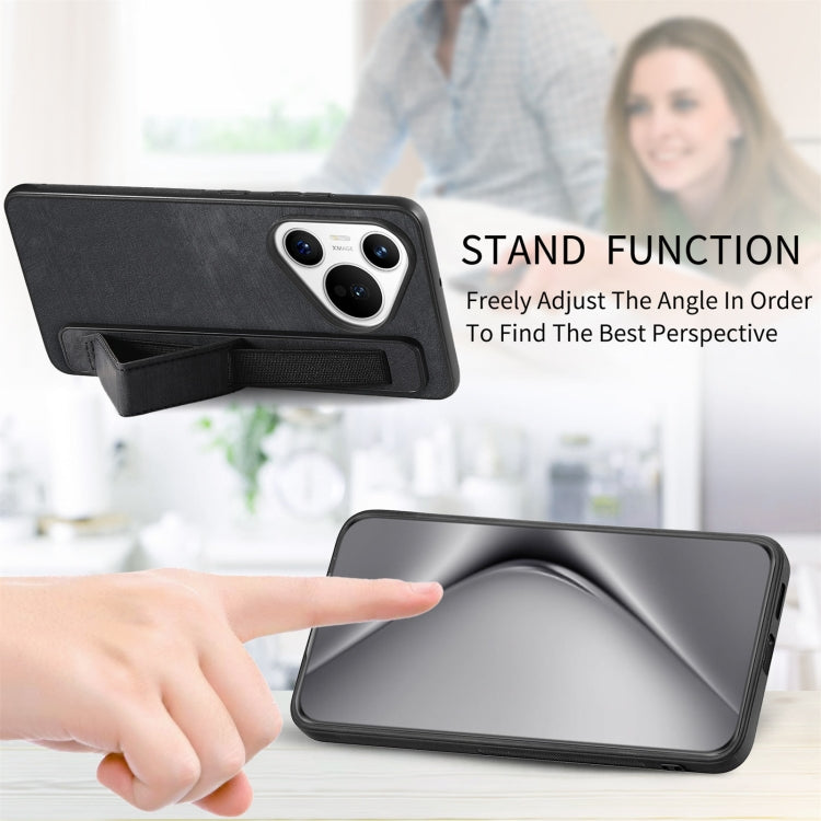 For Huawei Pura 70 Retro Wristband Holder Leather Back Phone Case(Black) - Huawei Cases by PMC Jewellery | Online Shopping South Africa | PMC Jewellery | Buy Now Pay Later Mobicred