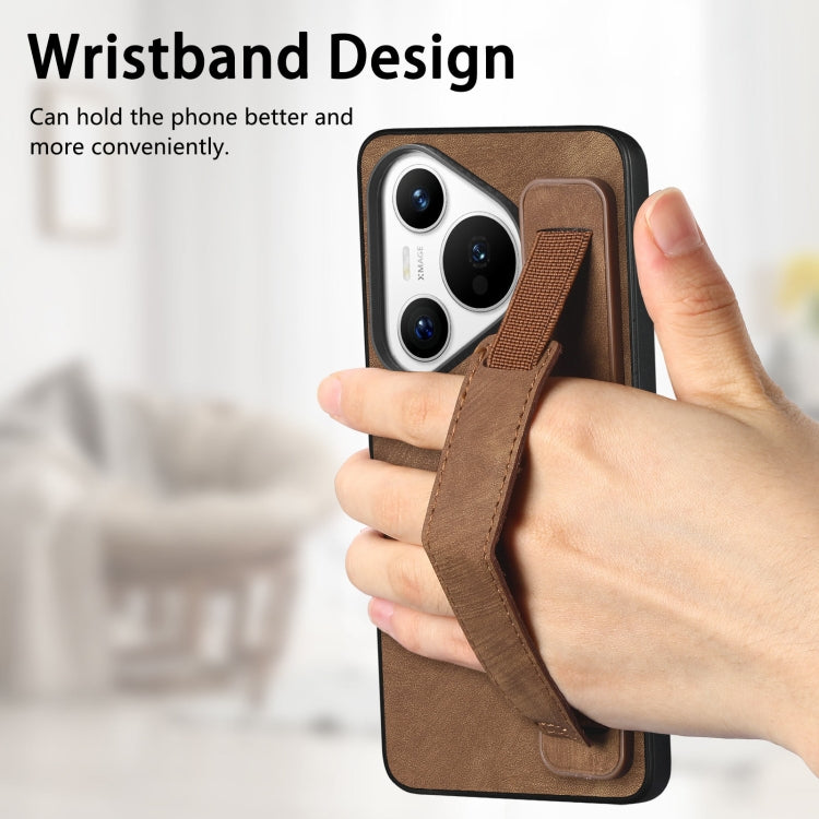 For Huawei Pura 70 Retro Wristband Holder Leather Back Phone Case(Brown) - Huawei Cases by PMC Jewellery | Online Shopping South Africa | PMC Jewellery | Buy Now Pay Later Mobicred