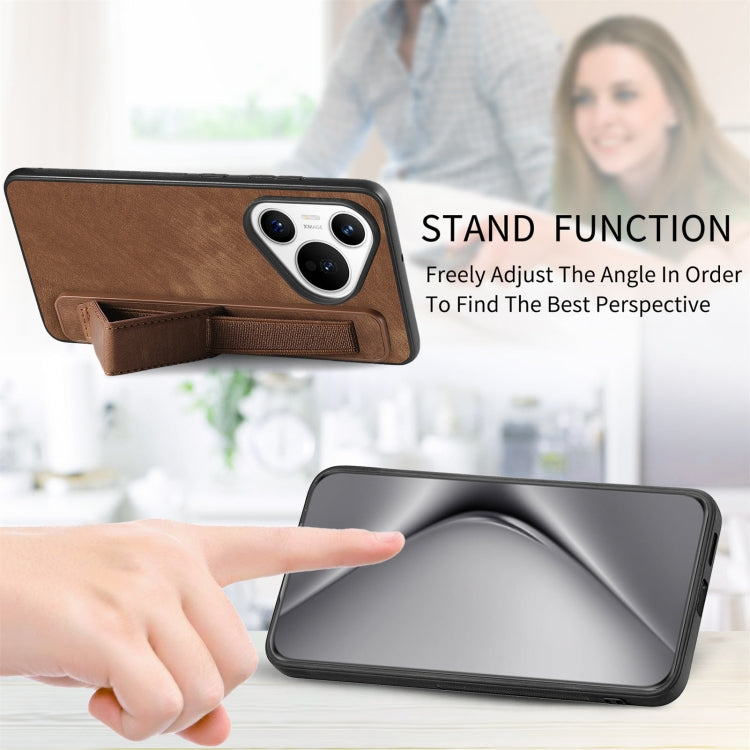 For Huawei Pura 70 Retro Wristband Holder Leather Back Phone Case(Brown) - Huawei Cases by PMC Jewellery | Online Shopping South Africa | PMC Jewellery | Buy Now Pay Later Mobicred