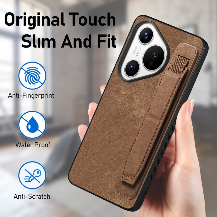 For Huawei Pura 70 Retro Wristband Holder Leather Back Phone Case(Brown) - Huawei Cases by PMC Jewellery | Online Shopping South Africa | PMC Jewellery | Buy Now Pay Later Mobicred