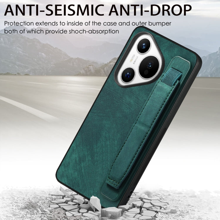 For Huawei Pura 70 Pro Retro Wristband Holder Leather Back Phone Case(Green) - Huawei Cases by PMC Jewellery | Online Shopping South Africa | PMC Jewellery | Buy Now Pay Later Mobicred