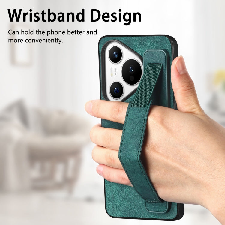 For Huawei Pura 70 Pro Retro Wristband Holder Leather Back Phone Case(Green) - Huawei Cases by PMC Jewellery | Online Shopping South Africa | PMC Jewellery | Buy Now Pay Later Mobicred