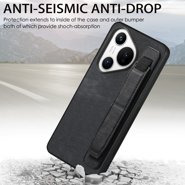 For Huawei Pura 70 Pro Retro Wristband Holder Leather Back Phone Case(Black) - Huawei Cases by PMC Jewellery | Online Shopping South Africa | PMC Jewellery | Buy Now Pay Later Mobicred