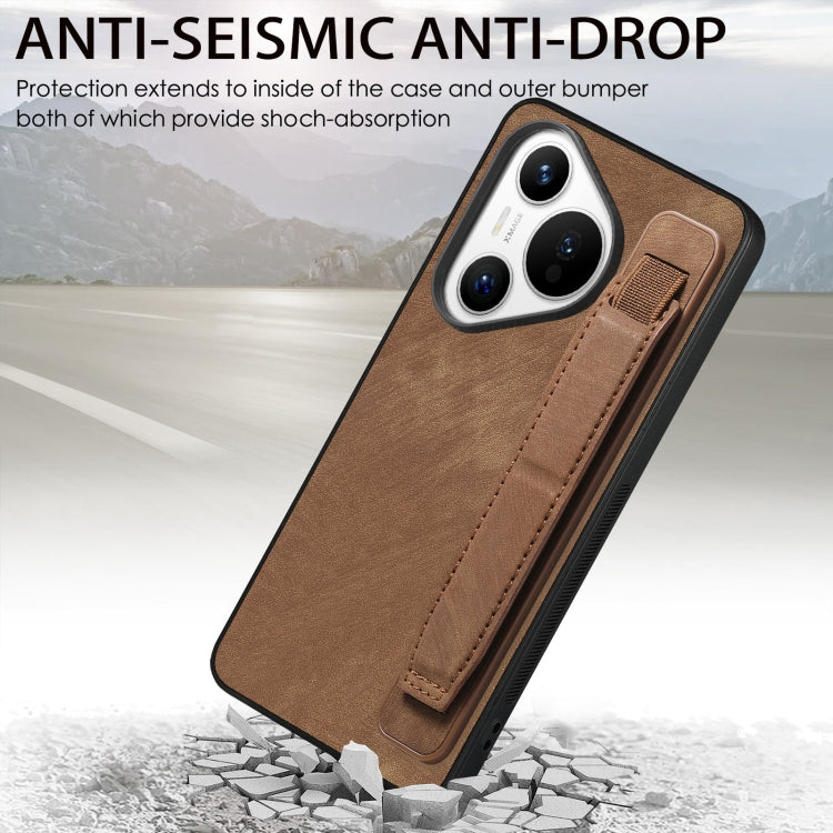 For Huawei Pura 70 Pro Retro Wristband Holder Leather Back Phone Case(Brown) - Huawei Cases by PMC Jewellery | Online Shopping South Africa | PMC Jewellery | Buy Now Pay Later Mobicred