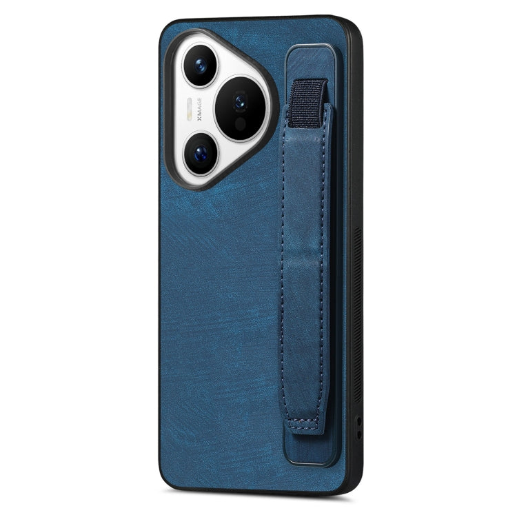 For Huawei Pura 70 Pro Retro Wristband Holder Leather Back Phone Case(Blue) - free shipping - PMC Jewellery - Order now!