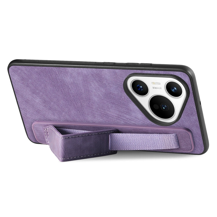 For Huawei Pura 70 Pro Retro Wristband Holder Leather Back Phone Case(Purple) - Huawei Cases by PMC Jewellery | Online Shopping South Africa | PMC Jewellery | Buy Now Pay Later Mobicred