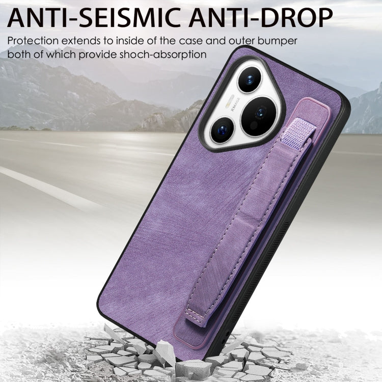 For Huawei Pura 70 Pro Retro Wristband Holder Leather Back Phone Case(Purple) - Huawei Cases by PMC Jewellery | Online Shopping South Africa | PMC Jewellery | Buy Now Pay Later Mobicred