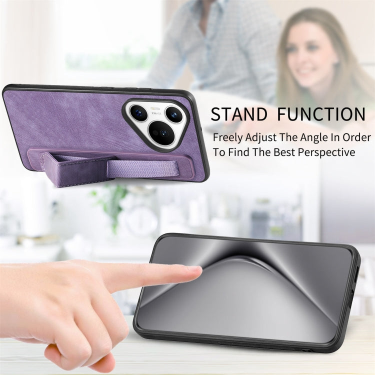 For Huawei Pura 70 Pro Retro Wristband Holder Leather Back Phone Case(Purple) - Huawei Cases by PMC Jewellery | Online Shopping South Africa | PMC Jewellery | Buy Now Pay Later Mobicred
