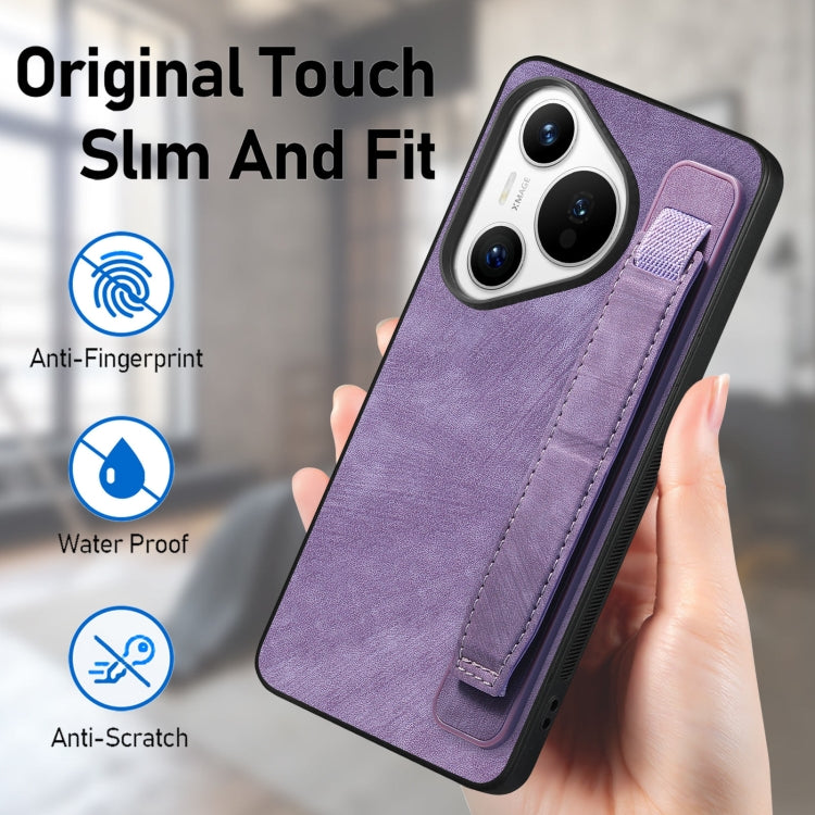 For Huawei Pura 70 Pro Retro Wristband Holder Leather Back Phone Case(Purple) - Huawei Cases by PMC Jewellery | Online Shopping South Africa | PMC Jewellery | Buy Now Pay Later Mobicred