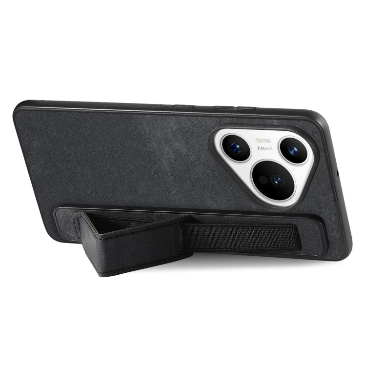 For Huawei Pura 70 Pro+ Retro Wristband Holder Leather Back Phone Case(Black) - Huawei Cases by PMC Jewellery | Online Shopping South Africa | PMC Jewellery | Buy Now Pay Later Mobicred