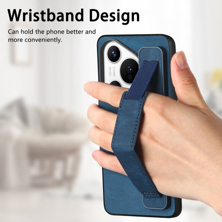 For Huawei Pura 70 Pro+ Retro Wristband Holder Leather Back Phone Case(Blue) - Huawei Cases by PMC Jewellery | Online Shopping South Africa | PMC Jewellery | Buy Now Pay Later Mobicred