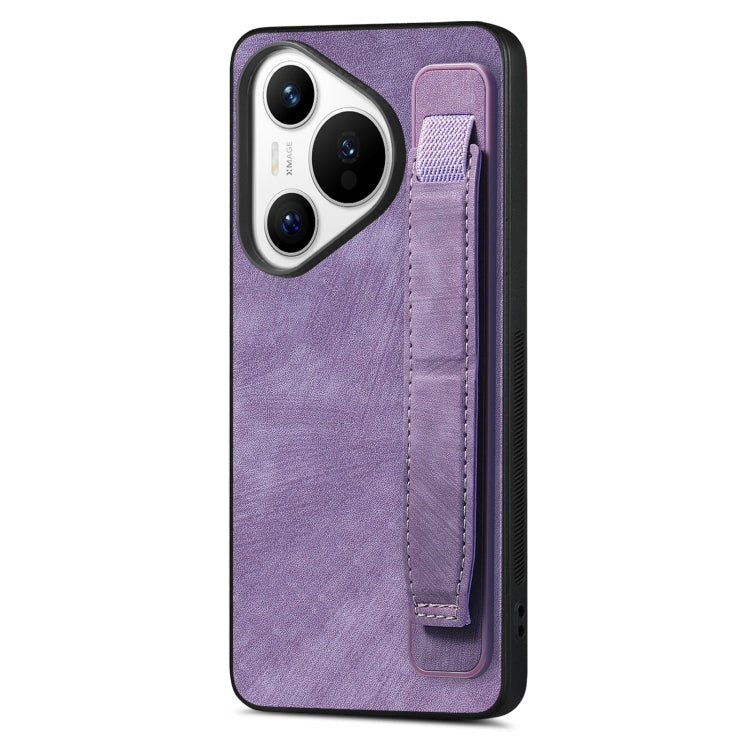 For Huawei Pura 70 Pro+ Retro Wristband Holder Leather Back Phone Case(Purple) - free shipping - PMC Jewellery - Order now!