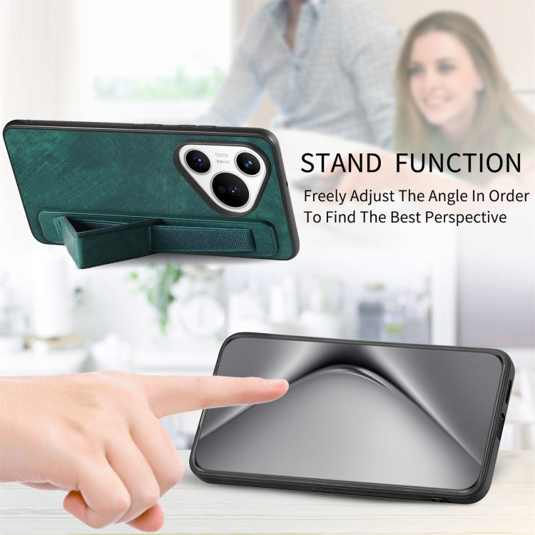 For Huawei Pura 70 Ultra Retro Wristband Holder Leather Back Phone Case(Green) - Huawei Cases by PMC Jewellery | Online Shopping South Africa | PMC Jewellery | Buy Now Pay Later Mobicred