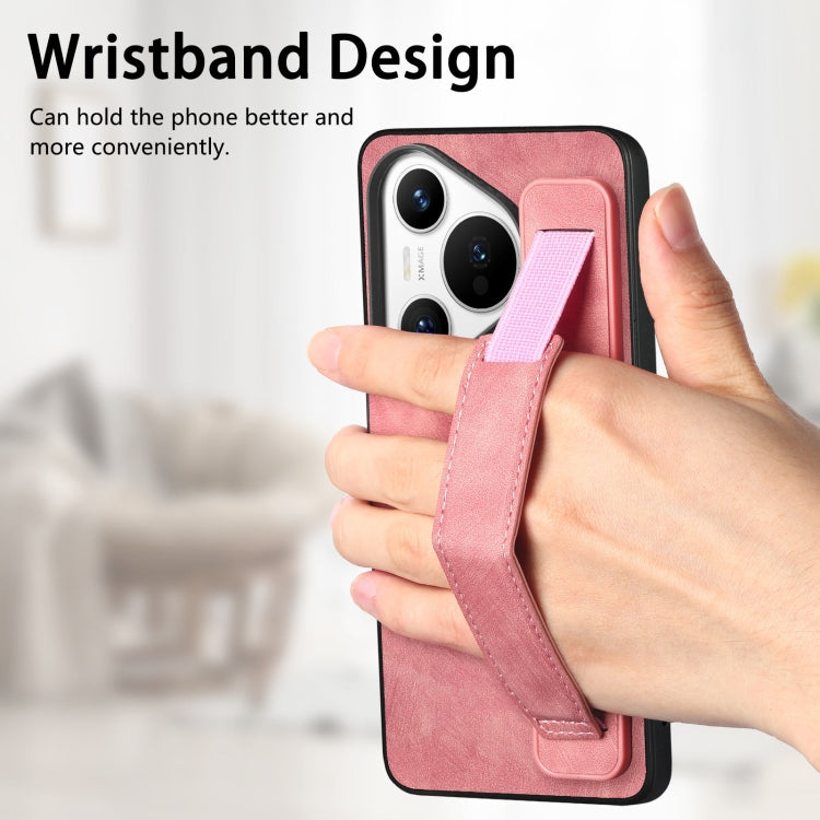 For Huawei Pura 70 Ultra Retro Wristband Holder Leather Back Phone Case(Pink) - Huawei Cases by PMC Jewellery | Online Shopping South Africa | PMC Jewellery | Buy Now Pay Later Mobicred