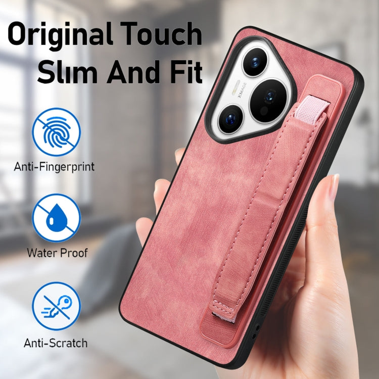 For Huawei Pura 70 Ultra Retro Wristband Holder Leather Back Phone Case(Pink) - Huawei Cases by PMC Jewellery | Online Shopping South Africa | PMC Jewellery | Buy Now Pay Later Mobicred