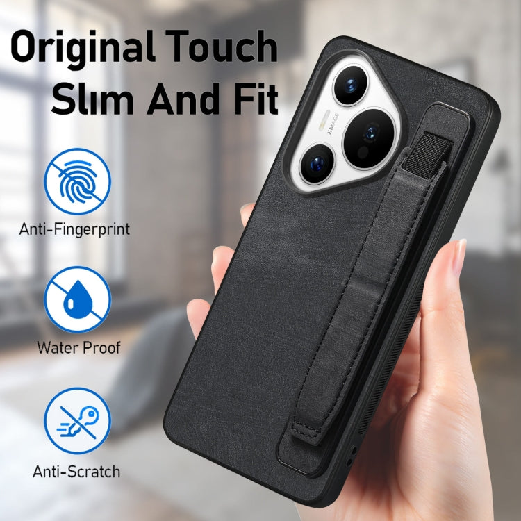 For Huawei Pura 70 Ultra Retro Wristband Holder Leather Back Phone Case(Black) - Huawei Cases by PMC Jewellery | Online Shopping South Africa | PMC Jewellery | Buy Now Pay Later Mobicred