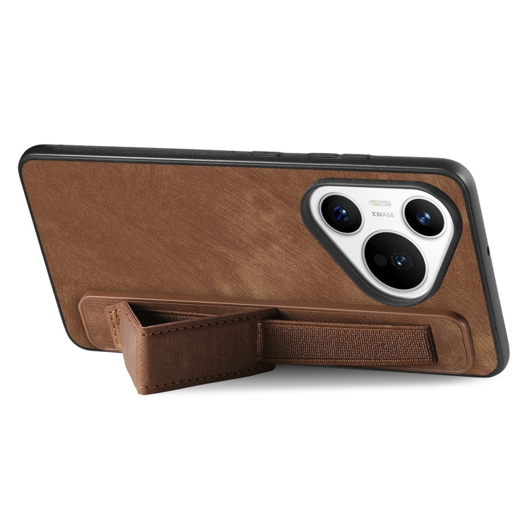 For Huawei Pura 70 Ultra Retro Wristband Holder Leather Back Phone Case(Brown) - Huawei Cases by PMC Jewellery | Online Shopping South Africa | PMC Jewellery | Buy Now Pay Later Mobicred