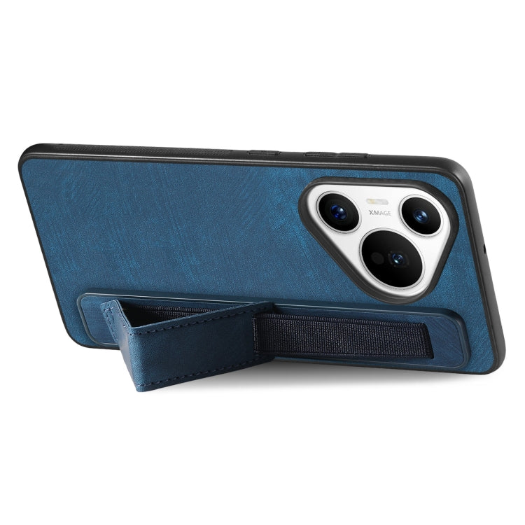 For Huawei Pura 70 Ultra Retro Wristband Holder Leather Back Phone Case(Blue) - Huawei Cases by PMC Jewellery | Online Shopping South Africa | PMC Jewellery | Buy Now Pay Later Mobicred