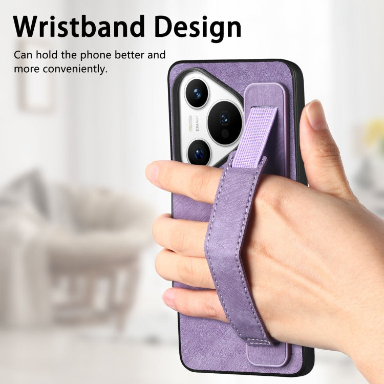 For Huawei Pura 70 Ultra Retro Wristband Holder Leather Back Phone Case(Purple) - Huawei Cases by PMC Jewellery | Online Shopping South Africa | PMC Jewellery | Buy Now Pay Later Mobicred
