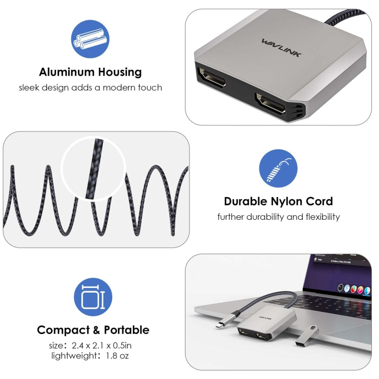WAVLINK WL-UHP510Pro 4K/60Hz Video Converter USB-C Male to Dual HDMI Female Adapter - Converter by WAVLINK | Online Shopping South Africa | PMC TechLife | Buy Now Pay Later Mobicred