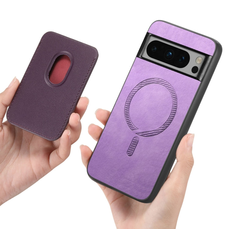 For Google Pixel 9 Retro Magsafe Card Bag PU Back Cover Phone Case(Purple) - Google Cases by PMC TechLife | Online Shopping South Africa | PMC TechLife | Buy Now Pay Later Mobicred