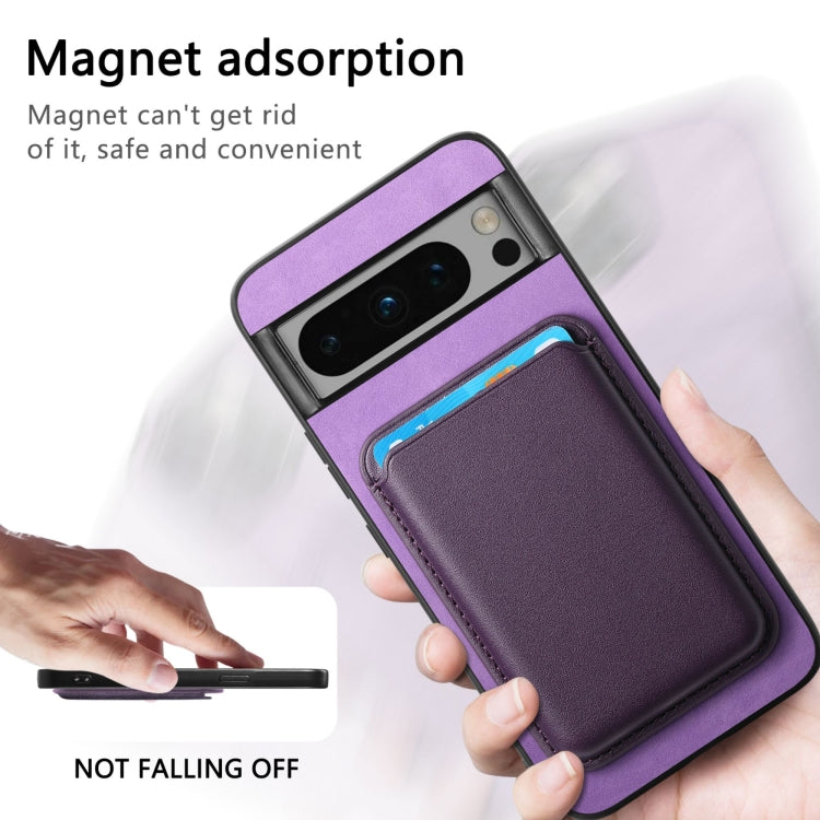 For Google Pixel 9 Retro Magsafe Card Bag PU Back Cover Phone Case(Purple) - Google Cases by PMC TechLife | Online Shopping South Africa | PMC TechLife | Buy Now Pay Later Mobicred